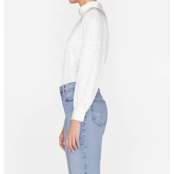 NEW FRAME foldover mock neck blouse in off white - Picture 2 of 4